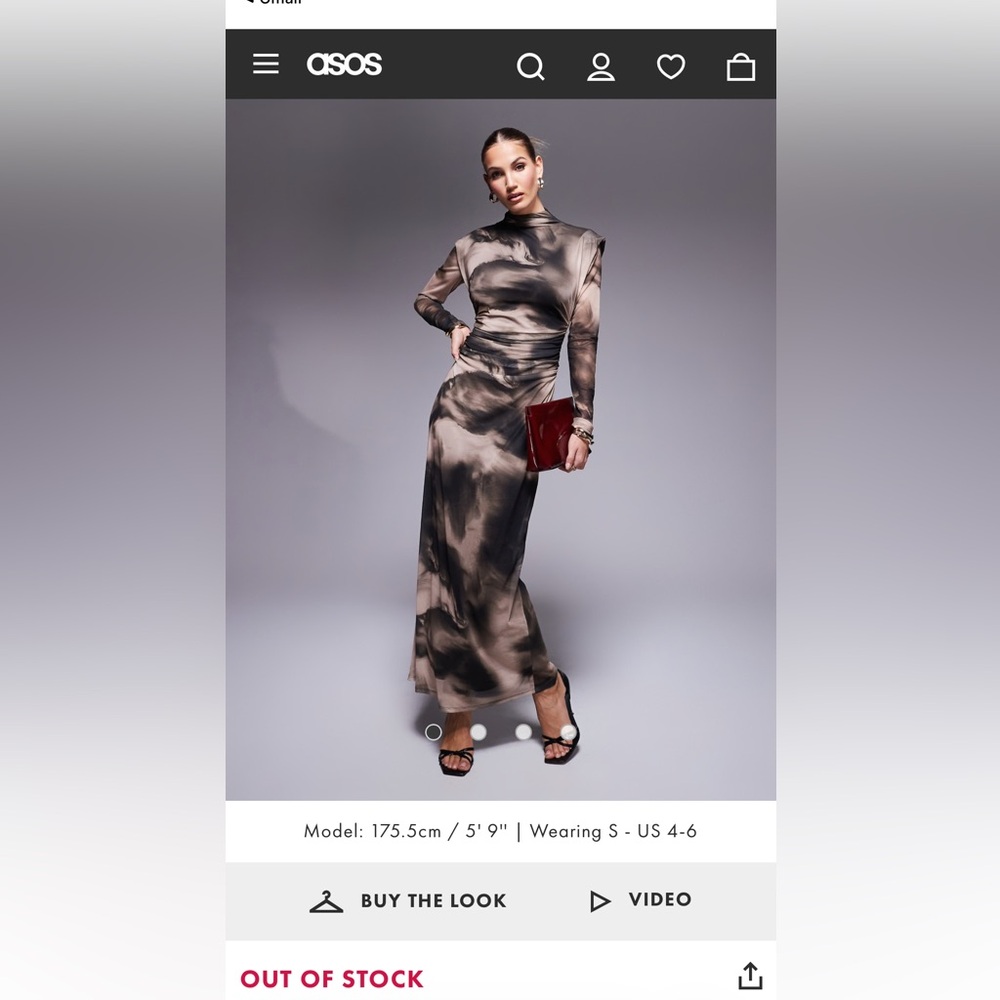 ASOS Taupe and Black Marble-Print Long Sleeve Maxi Dress